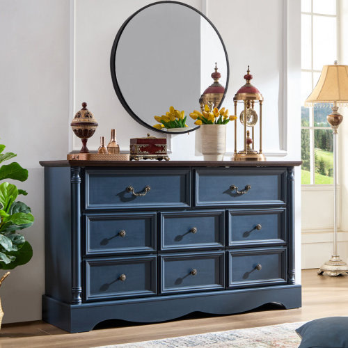 Charlton Home® Gorritz 8 Drawers Dresser, 54" Wide Farmhouse Chest of Drawers with Charging Station & Reviews | Wayfair