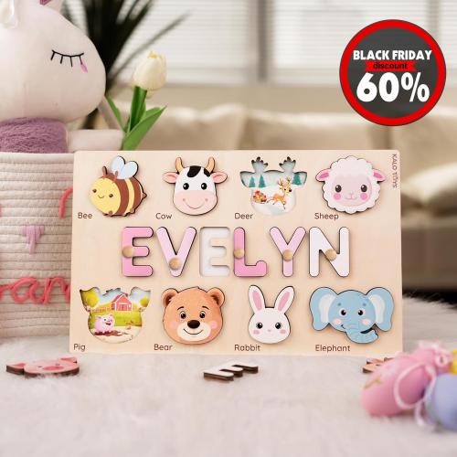 Personalized Name Puzzle, Montessori Baby Toys, Baby Gift, Baby Girl- Boy Toy, Gift for Kid, First Birthday Gift, Custom Toddler Puzzle
