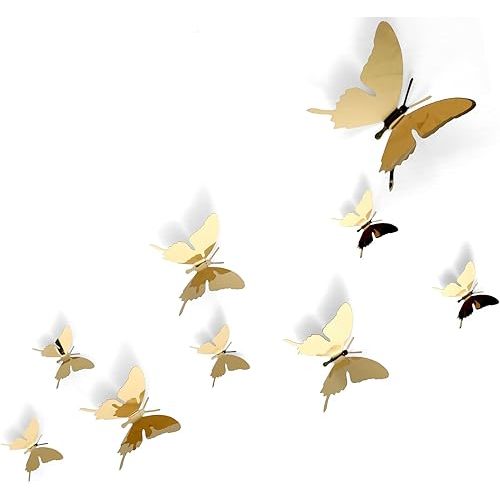 Ferraycle 24 Pieces Metal Butterfly Wall Decor, 3 Sizes 5.9", 3.94", 2.36" 3D Flying Butterfly for Wall Room Bedroom Living Room Decorations, Wedding Birthday Party Home DIY Art Decor (Gold)