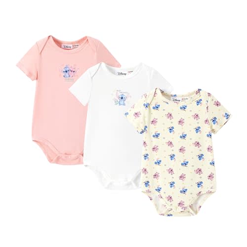 Disney Stitch Princess Marvel 3 Packs Baby Viscose Made from Bamboo Button Dwon Bodysuit for Newborn Infant