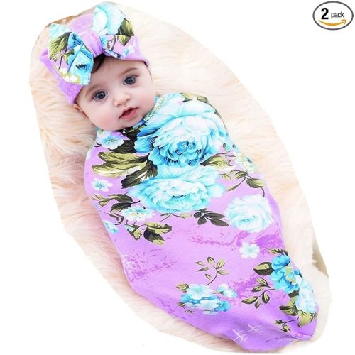Galabloomer Newborn Receiving Blanket Headband Set Baby Flower Swaddle