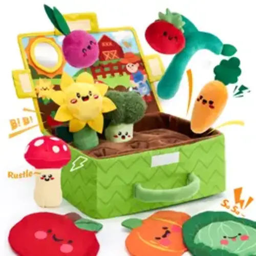 hahaland My First Garden Stuffed Toys Set-Fruits Vegetables Garden Plant Plush-Sensory for Babies 6-12 Months,Montessori Sensory Toy Carrot Flower with Rattles Mirror Squeaker Textures , Baby Gifts,Soft Huggable Stuffedtoy,Durable Soft Fluffy - TikTok Sho