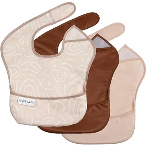 Tiny Twinkle Mess Proof Baby Bibs for Eating - Waterproof, Wipeable Bibs - Toddler Bibs - Travel Friendly - PFAS, PVC, BPA, Phthalate Free - Baby Food Bibs(3 Pack,Zen Garden)