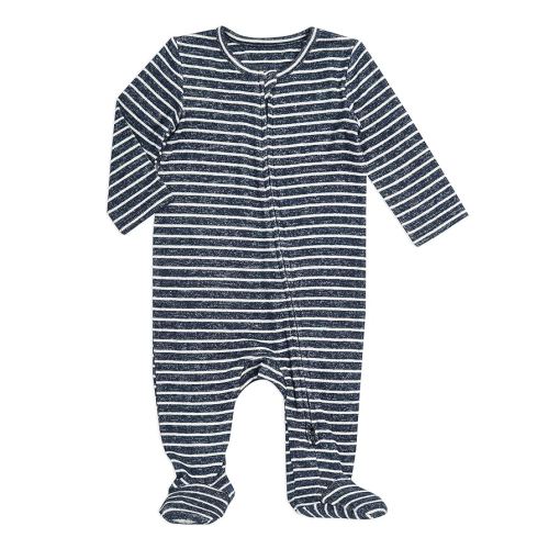 aden + anais Snuggle Knit Baby Boy Long Sleeve Zipper, One-Piece Footed Sleeper, Navy Stripe, 6-9M