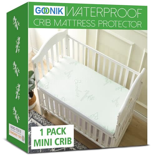 GOONIK Waterproof Mini Crib Mattress Protector, Bamboo Viscose Breathable Mini Crib Mattress Pad Cover for Baby Mattress with 4-13 inches Deep Pocket