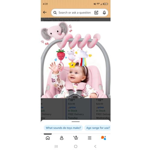 Spiral Car Seat Toys for Baby Girls 0-6 Months, Cute Pink Elephant Strawberry Stuff, Perfect Newborn Shower Gifts for Girls Essentials