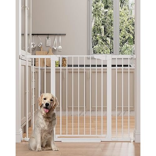 Cumbor 36" Extra Tall 29.7-51.5" Baby Gate for Stairs, Easy Walk Through Dog Gates for Doorways Extra Wide, Pressure Mounted Tall Pet Gate Indoor, Safety Auto-Close Child Gate for Kids, White