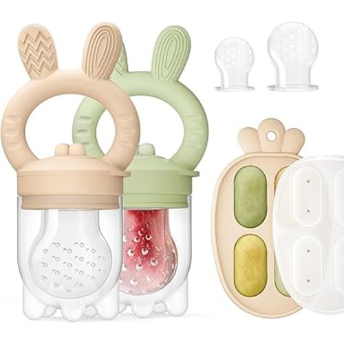 ChooKaChoo 2 Pack Baby Fruit Feeder & Freezer Nibble Tray Combo, Push Pop Baby Food Feeder to Safely Introduce New Foods, Fresh & Frozen Food Silicone Feeder, 100% Food Grade, BPA Free