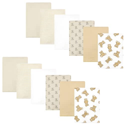 Hudson Baby Unisex Baby Cotton Flannel Burp Cloths Bundle, Teddy Bears, One Size