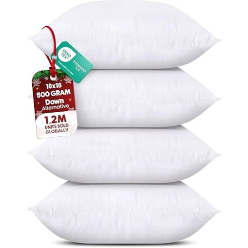 Utopia Bedding Throw Pillows (Set of 4, White), 18 x 18 Inches Pillows for Sofa, Bed and Couch Decorative Stuffer Pillow