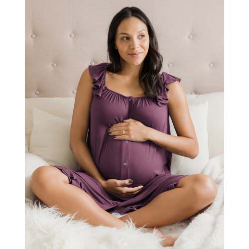 Ruffle Strap Labor & Delivery Gown | Burgundy Plum - Kindred Bravely