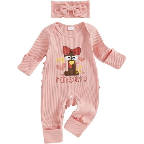 FIOMVA My First Thanksgiving Outfit Baby Girl Newborn Ribbed Romper Long Sleeve Onesie 1st Thanksgiving Clothes Preemie Fall