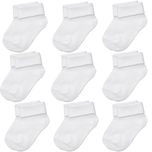 Infant Baby Boys and Girls Cotton Socks with Fold-Over Cuff, 9-Pack, 3-9 Months