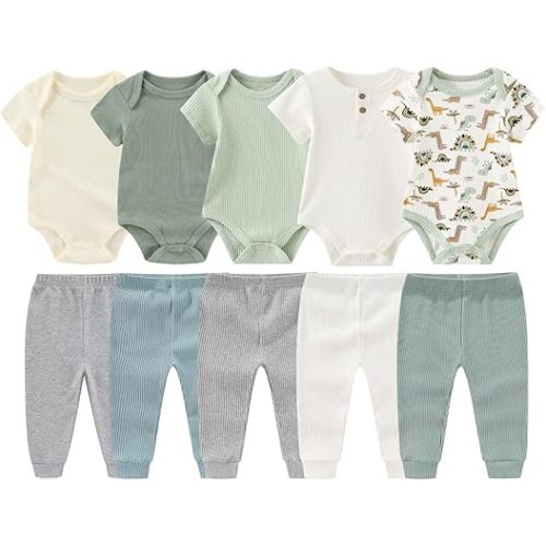 Baby Bodysuit and Pant Set 10 Pack Cotton Newborn Baby Boy Girl Clothes Outfits
