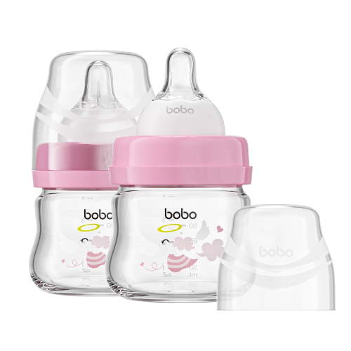 YOHKOH 2.7oz Newborn Glass Baby Bottle Set,Wide-Neck,Slow Flow,for 0 m+,2-Pack,Red