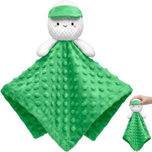 Simgoing 16 in Security Blanket Loveys for Babies Newborn Infant Toddler Soft Stuffed Security Blanket with Toy Rattle Lovely Plush Sleeping Snuggle Gifts Baby Gifts (Golf)