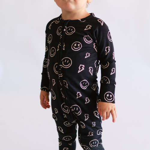 Infant Romper in Electric Smilies