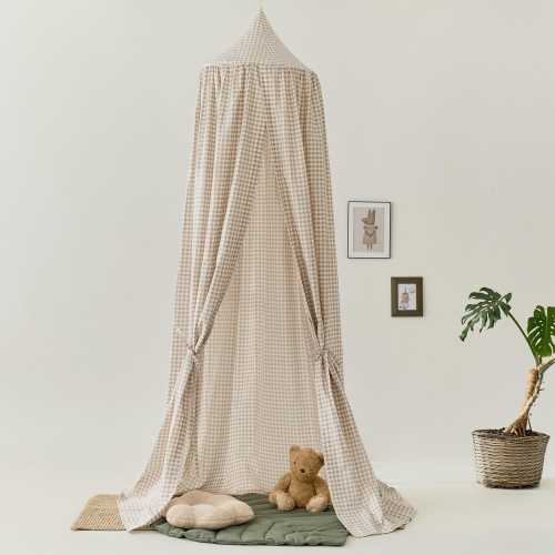 Gingham Bed Canopy | Cotton Canopy for Baby Crib | Hanging Nursery Canopy, Neutral Canopy for Crib or Toddler Bed