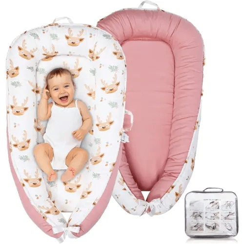 Baby Lounger – Infant Lounger for Newborn 0–24 Months, Baby Nest Lounger, Portable Newborn Lounger, Soft Breathable Cotton, Essentials for Babies at Home and Travel,Pink