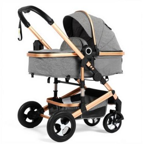 TODECARE 2-in-1 Convertible Baby Stroller with Reversible Seat, Adjustable Canopy and Storage, Rose Gold