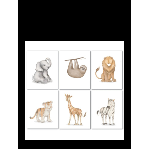 Watercolor Safari Jungle Animals Unframed Nursery/Child Wall Art – Lambs & Ivy