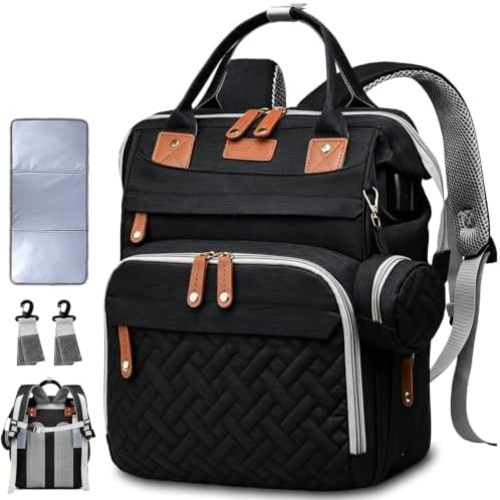 SHITIESHOU Mochila para pañales para mamá y papá, con cambiador, 19 bolsillos, grande, impermeable, bolsa de pañales para bebé, niña, niño, con bolsillo aislado, regalos de baby shower, color negro