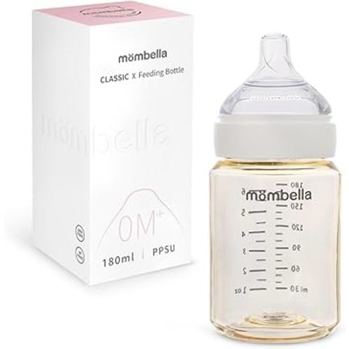 Mombella PPSU Baby Bottles 6oz, Anti Colic Baby Bottle with Slow Soft Silicone Nipple, Milk Bottle for Newborn 0+ Months, Feeding Bottle for Breastfeeding Baby, Ivory