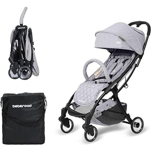 Beberoad Love R2 Small Travel Stroller Compact Strollers Foldable Lightweight Baby Stroller for Airplane, Infant with Adjustable Backrest, Cup Holder and Waterproof Canopy, Gray