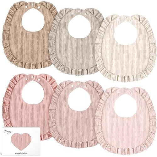 Muslin Baby Bibs for Girls, 100% Cotton Newborn Essentials 6 Pack, Pink