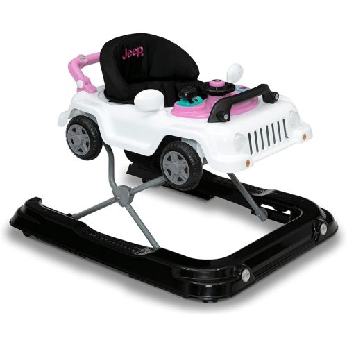 Jeep Classic Wrangler 3-in-1 Grow with Me Activity Walker - Features Music, Lights, Removable Play Tray, Push Walker Mode, Converts into Rolling Car Toy, White/Pink