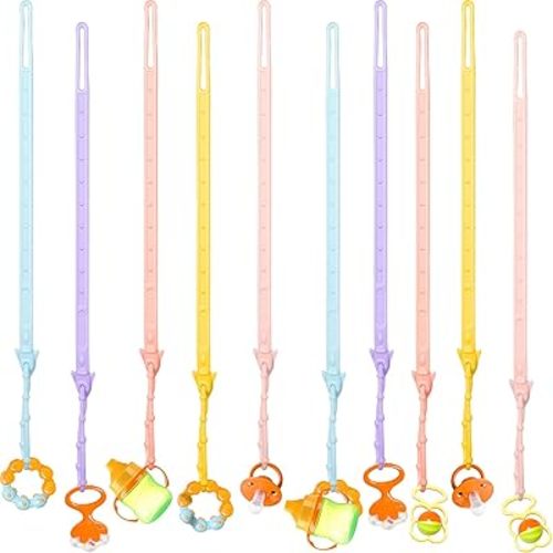 Nuanchu 10 Pcs Toy Straps for Baby, Silicone Set Pacifier Clip, Applies to Car Seat Toy, Teether Toy, High Chair, Stroller Accessories, Baby Toy Clips, Cribs, Rocking Chair