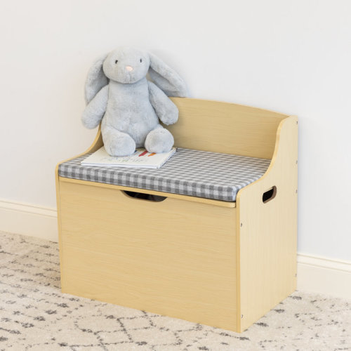 Winston Porter Jaime Hinged Toy Storage Chest With Removable Cushion, Natural/Grey | Wayfair