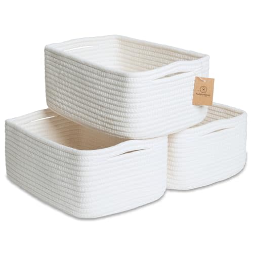 NaturalCozy 11.8"x8"x4.5” Storage Baskets for Shelves 3 Pack | Cotton Rope Woven Small Baskets for Organizing | Small Storage Bins for Nursery, Bathroom, Closet, Cube Shelf, Decorative, Gift Basket