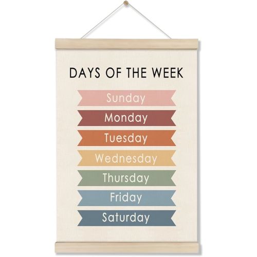 Days of the Week Poster Hanger Frame 16x12 Inch, Educational Posters for Toddler Kids, Days of the Week Learning Wall Art for Preschool Classroom, Homeschool Decor, Preschool Classroom Decor