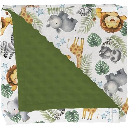 Jungle Friends Baby Blankets for Girl Boy Safari Lion Giraffe Elephant Tropical Leaves Soft Mink Dotted Backing Double Layer Swaddle Blanket African Animals Bed Throws for Newborn Toddler Crib 30x40