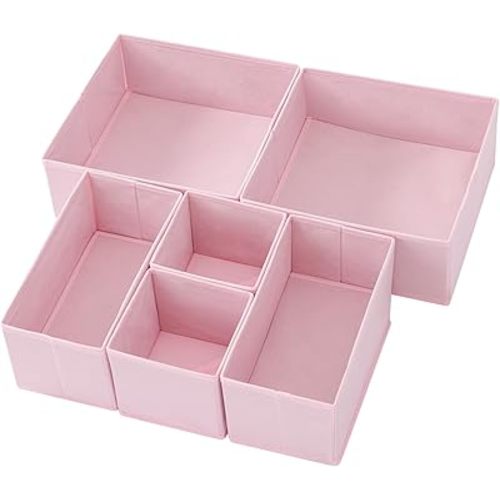 Stero 6 Pack Drawer Organizers for Clothing, Dresser Drawer Organizer Clothes, Fabric Foldable Closet Organizers and Storage Basket Bins for Clothes, Underwear, Bras, Socks (Pink)