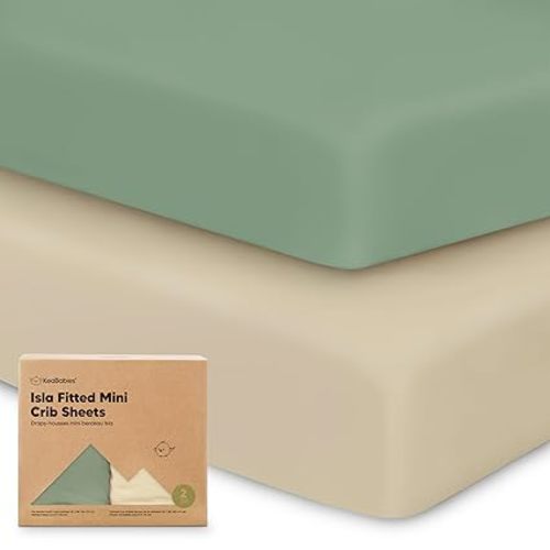 Pack and Play Sheets Fitted - 2-Pack Mini Crib Sheets for Pack N Play Mattress 38x26, Soft & Cozy, Neutral Toddler Playard Bedding, Snug Fitted Mini Baby Crib Mattress Cover Boy, Girl (Hedges)