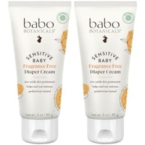 Babo Botanicals Sensitive Baby Fragrance-Free Diaper Cream - 25% Natural Zinc Oxide - Calendula, Shea & Cocoa Butter - EWG Verified - Vegan- From birth on