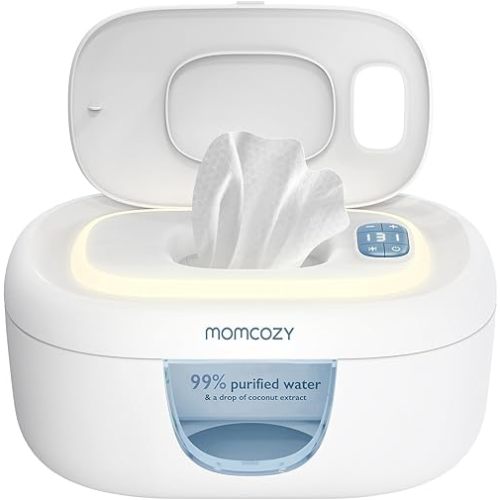 Momcozy Baby Wipe Warmer, Innovative Spring Design, Large Capacity Wipes Dispenser for 60-80pcs, Fast & Even Heating, 4 Modes of Temperature Heating Control, Diaper Wipe Warmer with Night Light, Blue