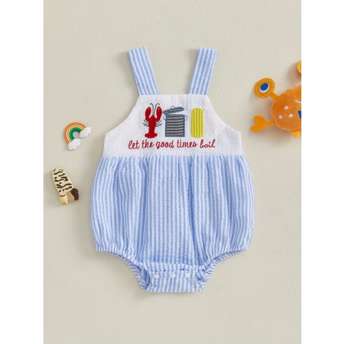baby romper sleeveless stripes embroidery summer bodysuit - Temu