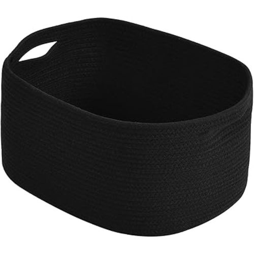 Cotton Rope Storage Basket, 15x10x9 Inches, Woven Basket for Shelves, Clothes, Toys, Towels, Books, and Laundry, Durable and Stylish, Black (1 Pack)