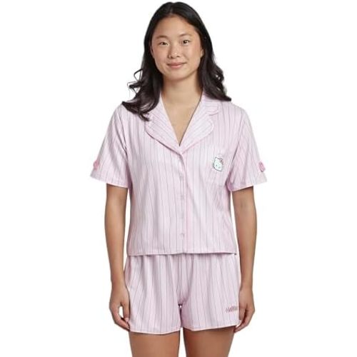 Bioworld Hello Kitty Character Face Women's 2-Pack Shirt & Shorts Pajama Set