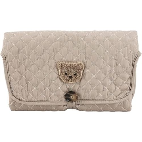 Quilted Baby Diaper Changing Pad Flower Change Mat Foldable Floral Changing Pad Liner (Khaki Bear)