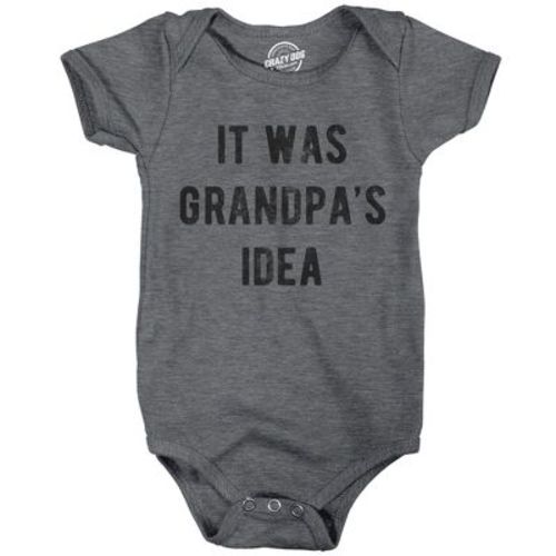 It Was Grandpas Idea Baby Bodysuit Funny Sarcastic Graphic Jumper for Infants - Crazy Dog Baby Bodysuit Gift For Grandpa Dark Grey 6 Months