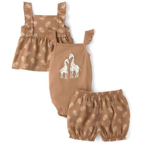 The Children's Place Baby Girls Sleeveless Glitter Giraffe 3-Piece Playwear Set Yellow 6-9 M