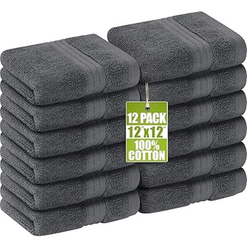 Utopia Towels 12 Pack Premium Wash Cloths Set, 12 by 12 Inches, 100% Cotton Ring Spun, Highly Absorbent and Soft Feel Washcloths for Bathroom, Spa, Gym, and Face, Grey