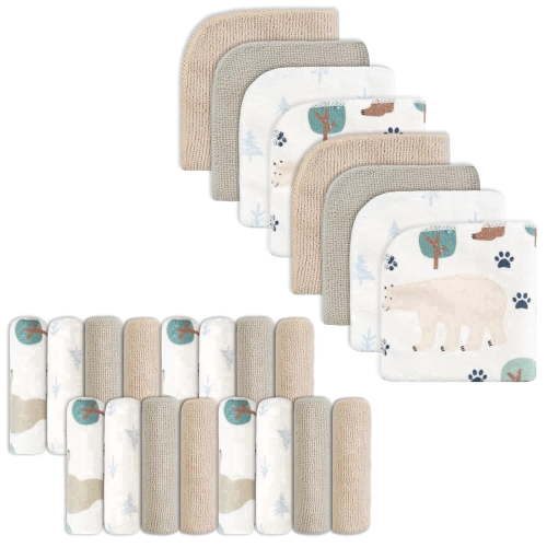Baby Washcloths, 24Pack Baby Wash Cloths Extra Soft & Ultra Absorbent, Baby Towels Face Towel Unisex for Boys Girls Face & Body, 9x 9 Bear