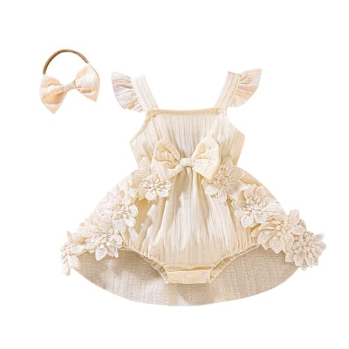 Douhoow Baby Girl Dress Romper Ruffle Sleeveless Bow Front Romper Dress with Headband Infant Girl Summer Clothes