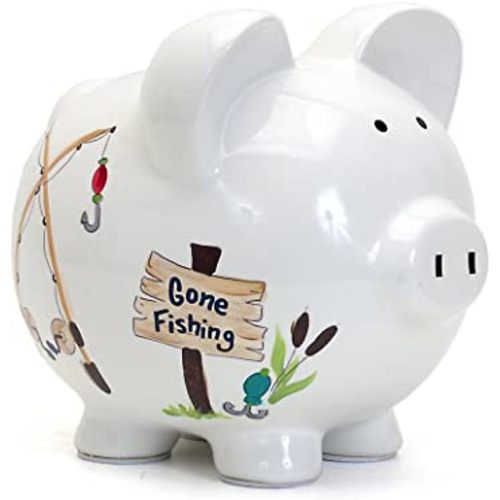 Child to Cherish Ceramic Piggy Bank for Boys, Gone Fishing