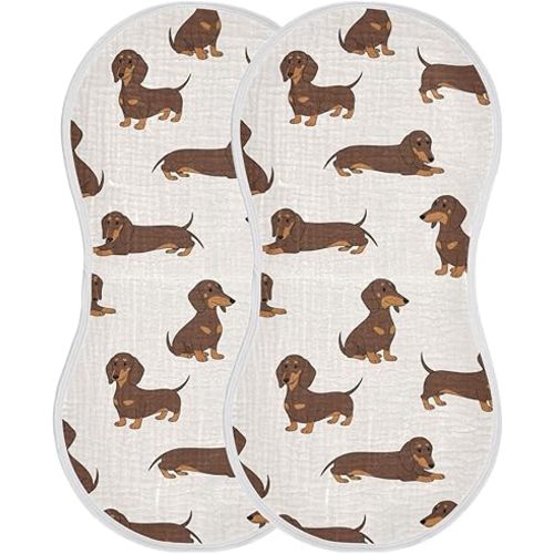 2 Pack Muslin Burp Cloths Dachshund Dogs Cute Cotton Baby Burp Cloths Absorbent Burping Cloth Soft Spit Up Rags for Newborn Must Haves 22x11 Inch